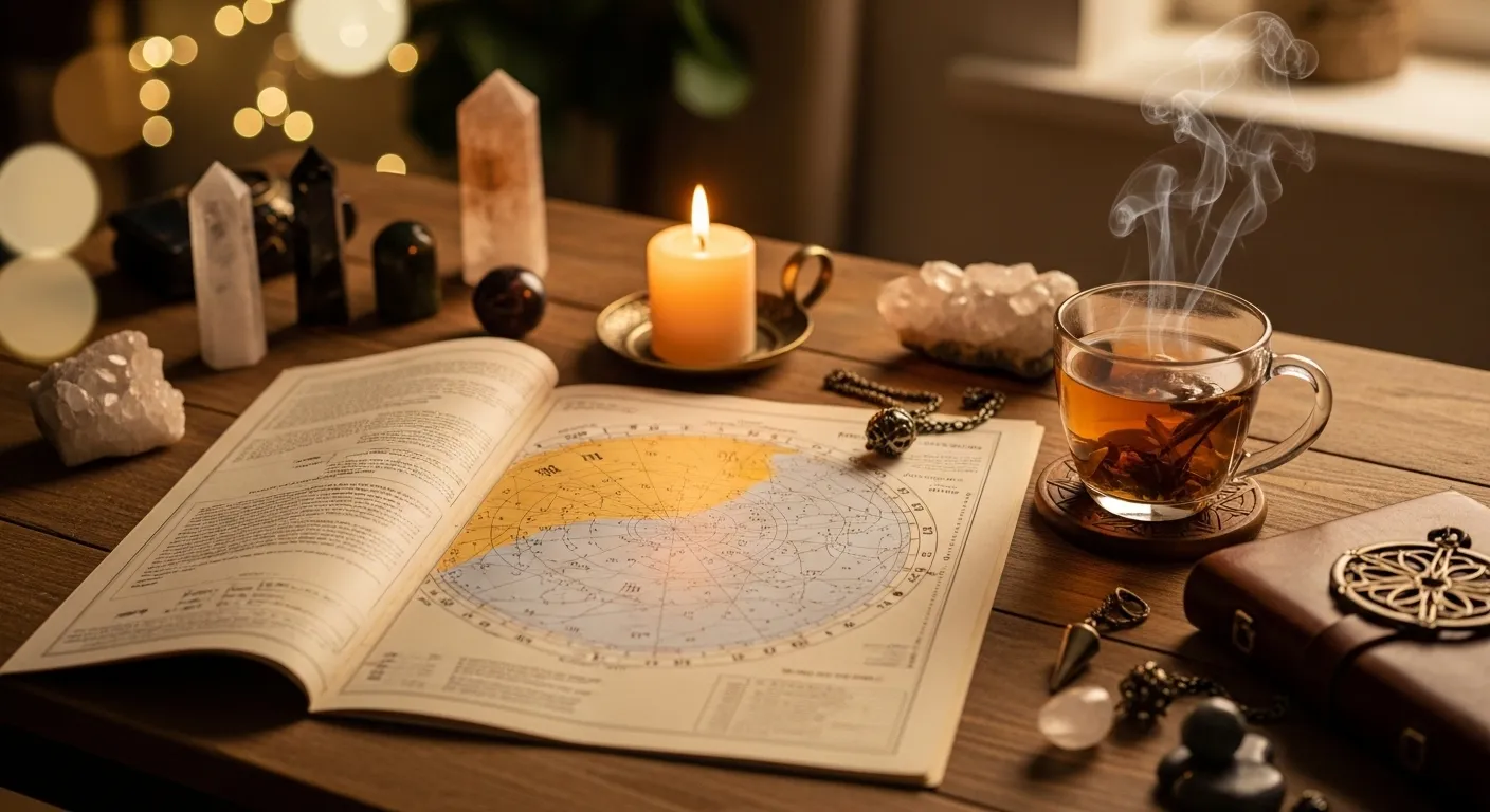 Рабочее место астролога: натальная карта, уютная атмосфера